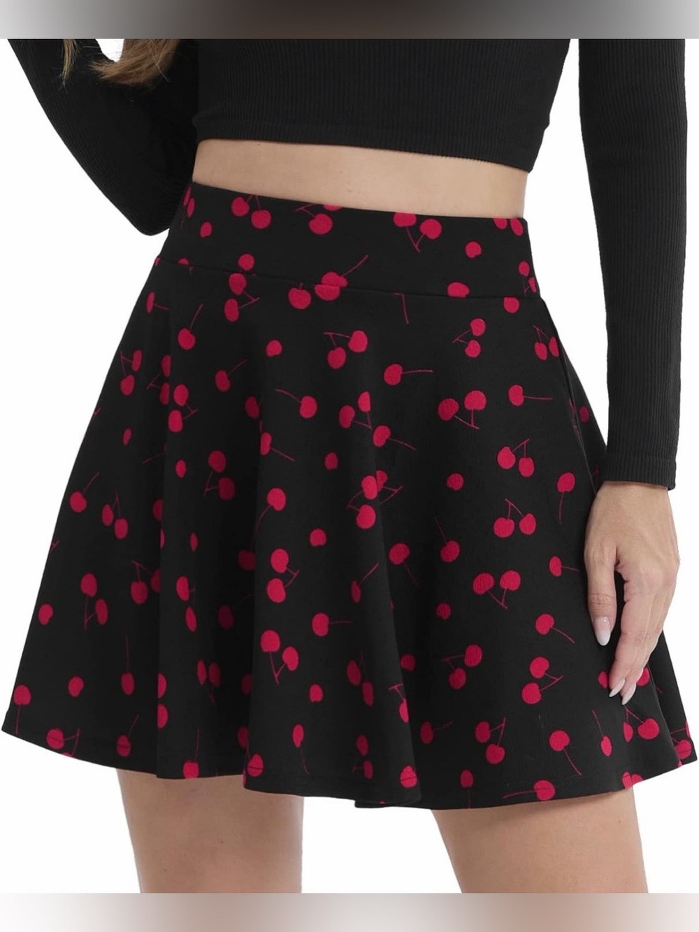 2 Skirts - One Cherry Print, One Solid Black - Size Large